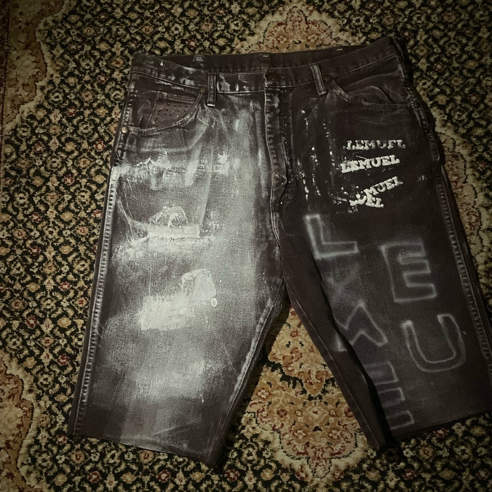 Trendy Black Graphic Jean Shorts